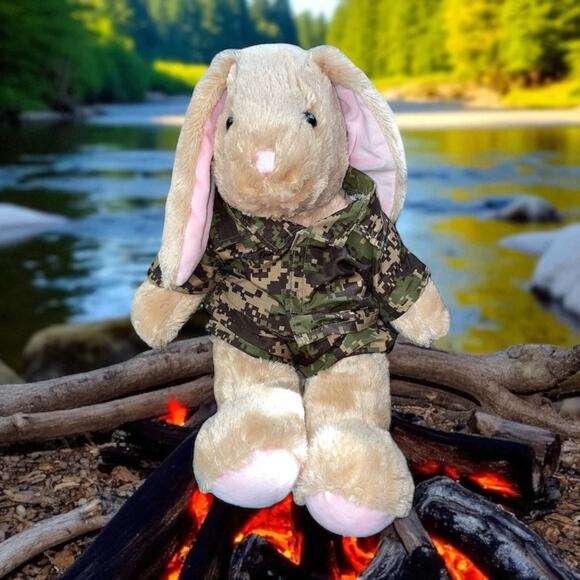 Build A Bear Plush Bunny Rabbit Army Camouflage Outfit Stuffed Animal Shower 16" - Picture 1 of 11